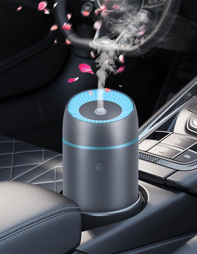 szyuwolf مرطب هواء محمول صغير بالموجات فوق الصوتية - 100 مل مرطب عطر USB مع 7 ألوان من أضواء LED، هيكل من سبائك الألمنيوم المحسن للاستخدام في المنزل، المكتب، غرفة النوم، السيارة والمساحات الصغيرة (رمادي) - Image 1